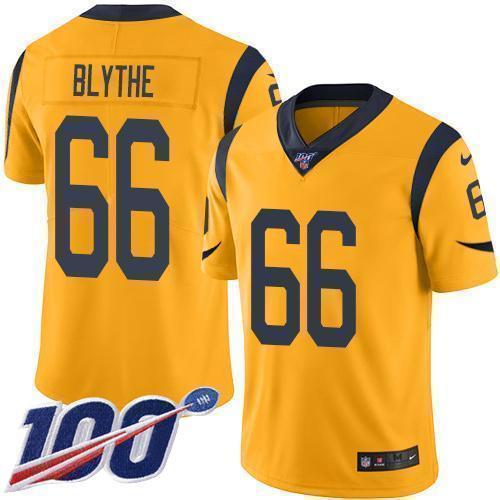 Nike Los Angeles Rams #66 Austin Blythe Gold Stitched NFL Limited Rush 100th Season Jersey