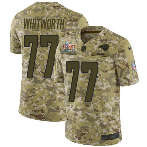 Nike Los Angeles Rams #77 Andrew Whitworth Camo Super Bowl LVI Patch Stitched NFL Limited 2018 Salute To Service Jersey
