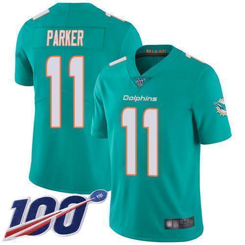 Nike Miami Dolphins #11 DeVante Parker Aqua Green Team Color Stitched NFL 100th Season Vapor Limited Jersey