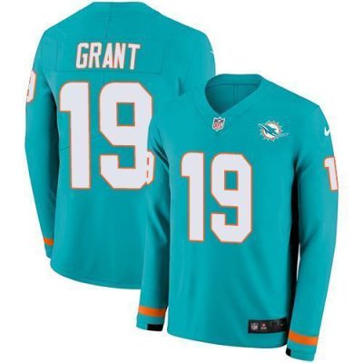 Nike Miami Dolphins #19 Jakeem Grant Aqua Green Team Color Stitched NFL Limited Therma Long Sleeve Jersey