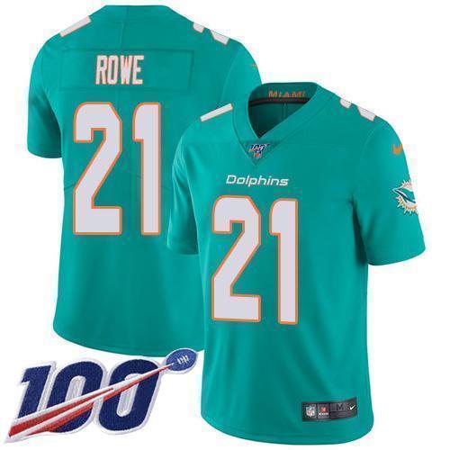Nike Miami Dolphins #21 Eric Rowe Aqua Green Team Color Stitched NFL 100th Season Vapor Untouchable Limited Jersey