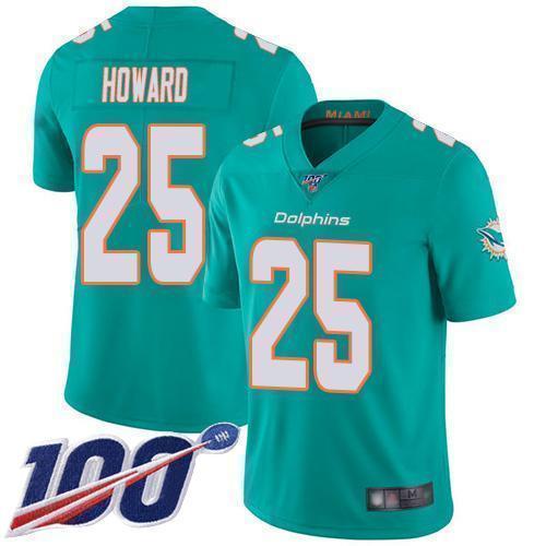 Nike Miami Dolphins #25 Xavien Howard Aqua Green Team Color Stitched NFL 100th Season Vapor Limited Jersey