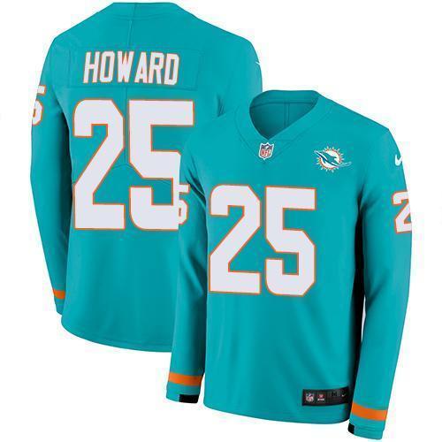 Nike Miami Dolphins #25 Xavien Howard Aqua Green Team Color Stitched NFL Limited Therma Long Sleeve Jersey