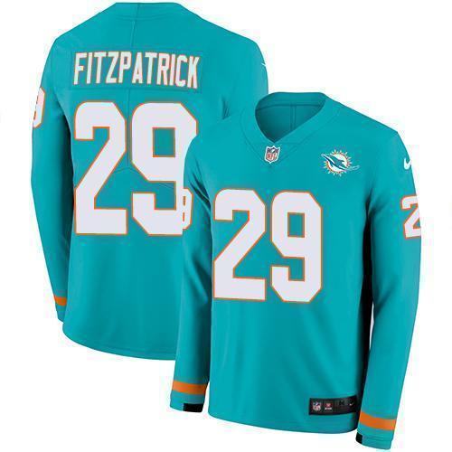 Nike Miami Dolphins #29 Minkah Fitzpatrick Aqua Green Team Color Stitched NFL Limited Therma Long Sleeve Jersey
