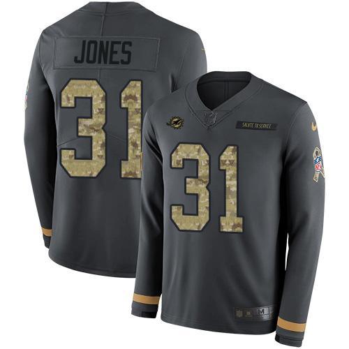 Nike Miami Dolphins #31 Byron Jones Anthracite Salute to Service Stitched NFL Limited Therma Long Sleeve Jersey