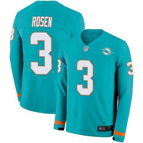 Nike Miami Dolphins #3 Josh Rosen Aqua Green Team Color Stitched NFL Limited Therma Long Sleeve Jersey