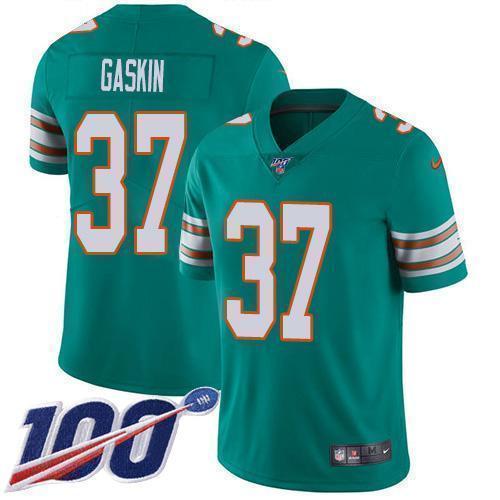 Nike Miami Dolphins #37 Myles Gaskin Aqua Green Alternate Stitched NFL 100th Season Vapor Untouchable Limited Jersey