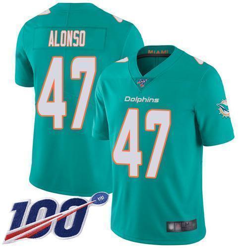 Nike Miami Dolphins #47 Kiko Alonso Aqua Green Team Color Stitched NFL 100th Season Vapor Limited Jersey