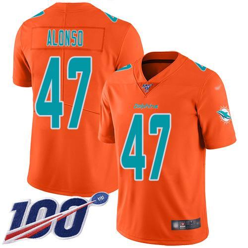 Nike Miami Dolphins #47 Kiko Alonso Orange Stitched NFL Limited Inverted Legend 100th Season Jersey