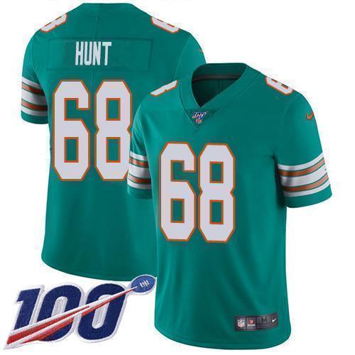 Nike Miami Dolphins #68 Robert Hunt Aqua Green Alternate Stitched NFL 100th Season Vapor Untouchable Limited Jersey