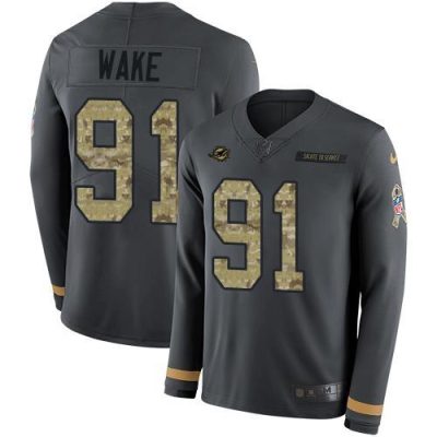 Nike Miami Dolphins #91 Cameron Wake Anthracite Salute to Service Stitched NFL Limited Therma Long Sleeve Jersey