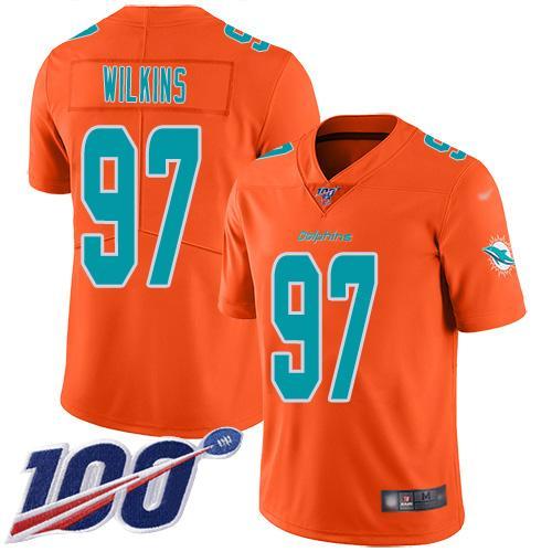 Nike Miami Dolphins #97 Christian Wilkins Orange Stitched NFL Limited Inverted Legend 100th Season Jersey