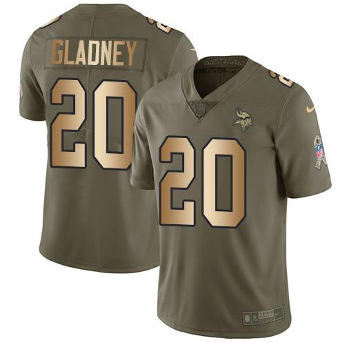 Nike Minnesota Vikings #20 Jeff Gladney Olive/Gold Stitched NFL Limited 2017 Salute To Service Jersey