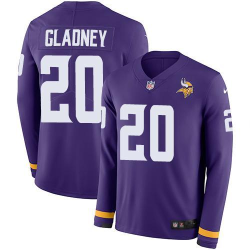 Nike Minnesota Vikings #20 Jeff Gladney Purple Team Color Stitched NFL Limited Therma Long Sleeve Jersey