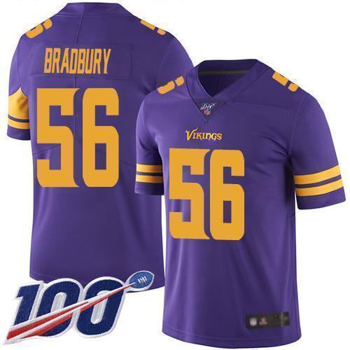 Nike Minnesota Vikings #56 Garrett Bradbury Purple Stitched NFL Limited Rush 100th Season Jersey