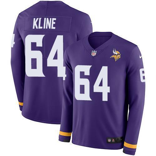 Nike Minnesota Vikings #64 Josh Kline Purple Team Color Stitched NFL Limited Therma Long Sleeve Jersey