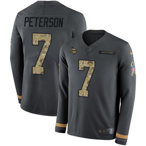 Nike Minnesota Vikings #7 Patrick Peterson Anthracite Salute to Service Stitched NFL Limited Therma Long Sleeve Jersey