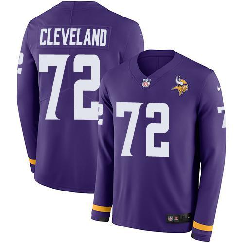 Nike Minnesota Vikings #72 Ezra Cleveland Purple Team Color Stitched NFL Limited Therma Long Sleeve Jersey