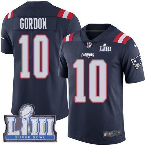 Nike New England Patriots #10 Josh Gordon Navy Blue Super Bowl LIII Bound Stitched NFL Limited Rush Jersey