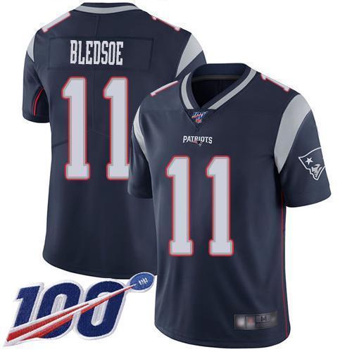 Nike New England Patriots #11 Drew Bledsoe Navy Blue Team Color Stitched NFL 100th Season Vapor Limited Jersey