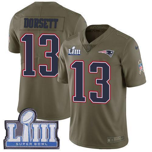 Nike New England Patriots #13 Phillip Dorsett Olive Super Bowl LIII Bound Stitched NFL Limited 2017 Salute To Service Jersey
