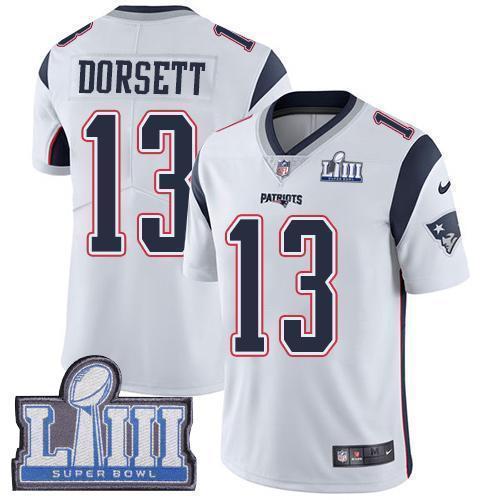 Nike New England Patriots #13 Phillip Dorsett White Super Bowl LIII Bound Stitched NFL Vapor Untouchable Limited Jersey