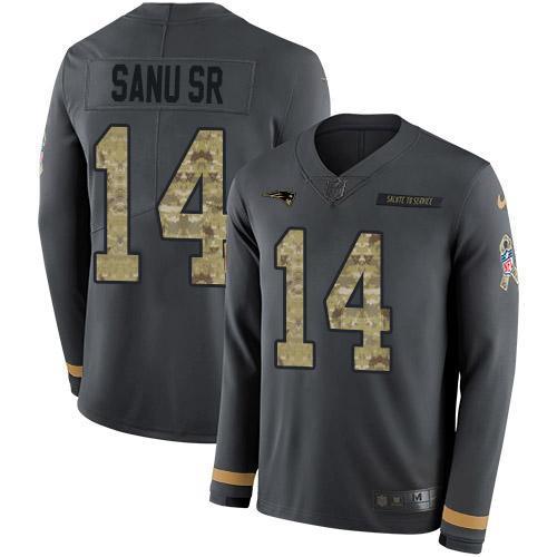Nike New England Patriots #14 Mohamed Sanu Sr Anthracite Salute to Service Stitched NFL Limited Therma Long Sleeve Jersey