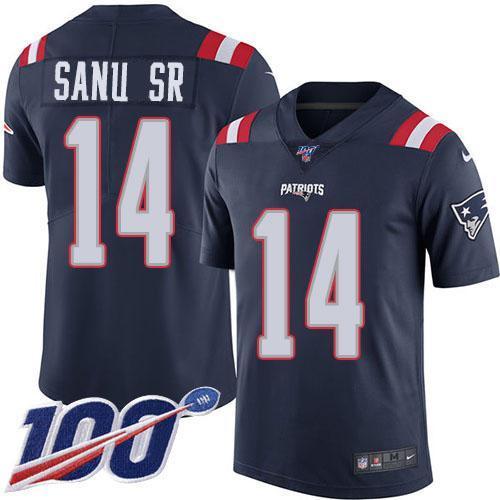 Nike New England Patriots #14 Mohamed Sanu Sr Navy Blue Stitched NFL Limited Rush 100th Season Jersey