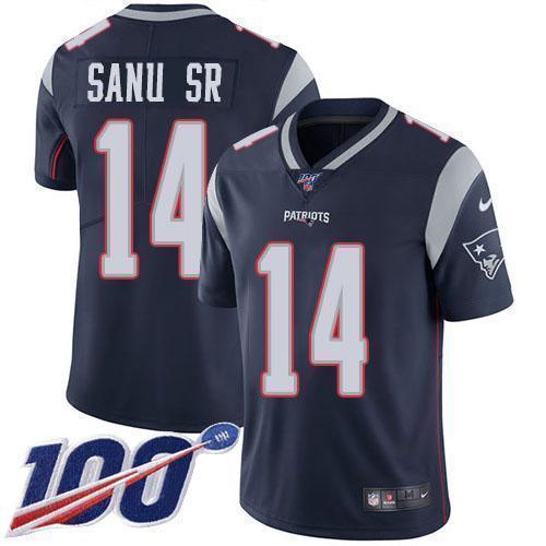 Nike New England Patriots #14 Mohamed Sanu Sr Navy Blue Team Color Stitched NFL 100th Season Vapor Limited Jersey