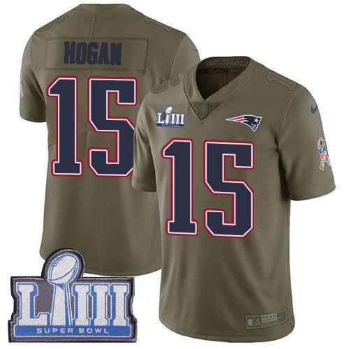 Nike New England Patriots #15 Chris Hogan Olive Super Bowl LIII Bound Stitched NFL Limited 2017 Salute To Service Jersey