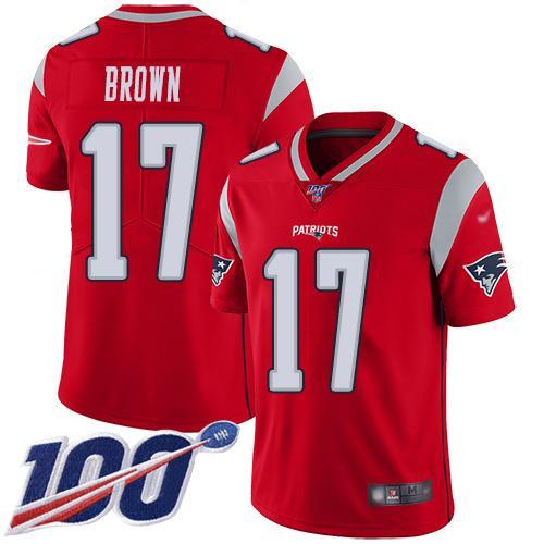 Nike New England Patriots #17 Antonio Brown Red Stitched NFL Limited Inverted Legend 100th Season Jersey