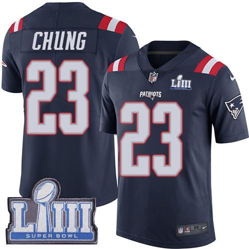 Nike New England Patriots #23 Patrick Chung Navy Blue Super Bowl LIII Bound Stitched NFL Limited Rush Jersey