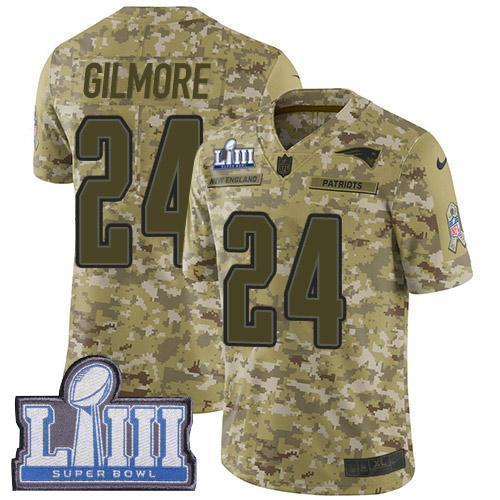 Nike New England Patriots #24 Stephon Gilmore Camo Super Bowl LIII Bound Stitched NFL Limited 2018 Salute To Service Jersey