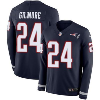 Nike New England Patriots #24 Stephon Gilmore Navy Blue Team Color Stitched NFL Limited Therma Long Sleeve Jersey