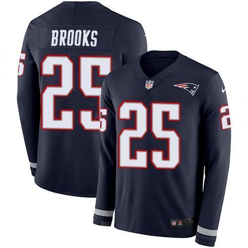 Nike New England Patriots #25 Terrence Brooks Navy Blue Team Color Stitched NFL Limited Therma Long Sleeve Jersey