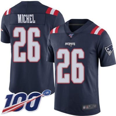 Nike New England Patriots #26 Sony Michel Navy Blue Stitched NFL Limited Rush 100th Season Jersey