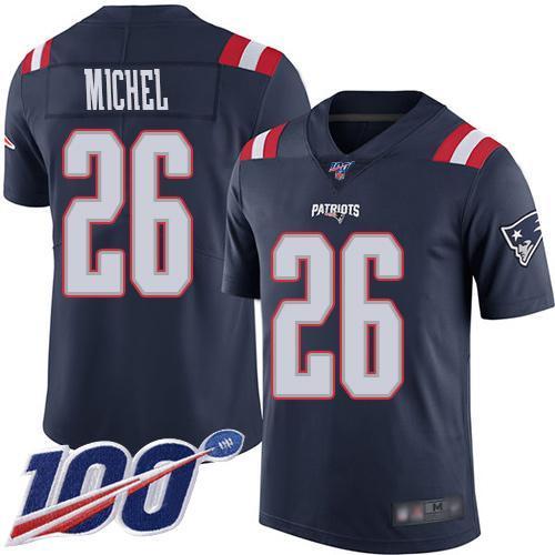 Nike New England Patriots #26 Sony Michel Navy Blue Stitched NFL Limited Rush 100th Season Jersey