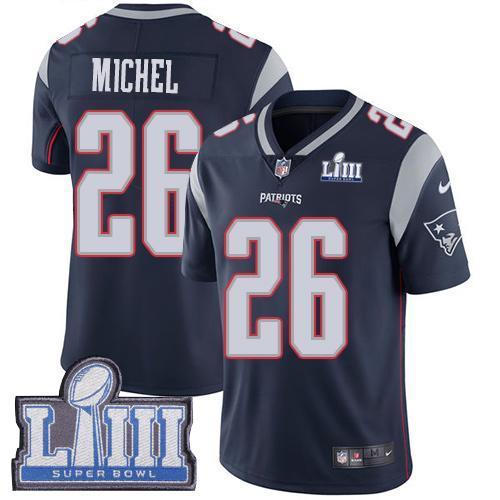 Nike New England Patriots #26 Sony Michel Navy Blue Team Color Super Bowl LIII Bound Stitched NFL Vapor Untouchable Limited Jersey