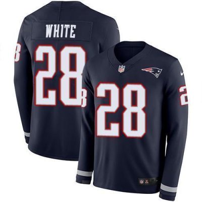 Nike New England Patriots #28 James White Navy Blue Team Color Stitched NFL Limited Therma Long Sleeve Jersey
