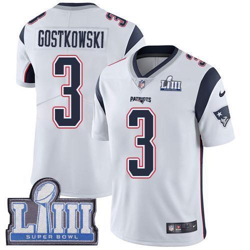 Nike New England Patriots #3 Stephen Gostkowski White Super Bowl LIII Bound Stitched NFL Vapor Untouchable Limited Jersey