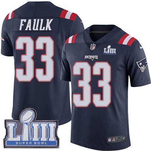 Nike New England Patriots #33 Kevin Faulk Navy Blue Super Bowl LIII Bound Stitched NFL Limited Rush Jersey