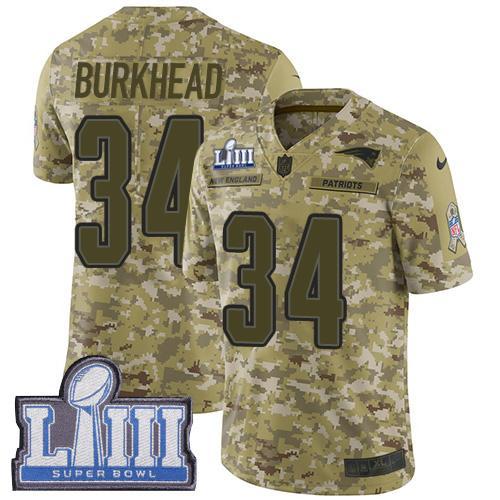 Nike New England Patriots #34 Rex Burkhead Camo Super Bowl LIII Bound Stitched NFL Limited 2018 Salute To Service Jersey