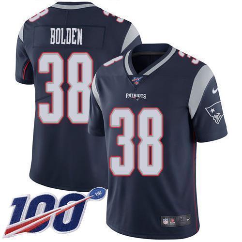 Nike New England Patriots #38 Brandon Bolden Navy Blue Team Color Stitched NFL 100th Season Vapor Limited Jersey