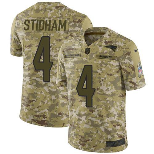 Nike New England Patriots #4 Jarrett Stidham Camo Stitched NFL Limited 2018 Salute To Service Jersey