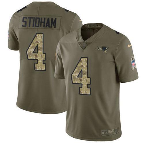 Nike New England Patriots #4 Jarrett Stidham Olive/Camo Stitched NFL Limited 2017 Salute To Service Jersey