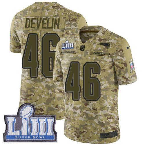 Nike New England Patriots #46 James Develin Camo Super Bowl LIII Bound Stitched NFL Limited 2018 Salute To Service Jersey