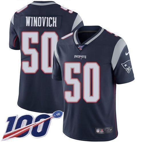 Nike New England Patriots #50 Chase Winovich Navy Blue Team Color Stitched NFL 100th Season Vapor Limited Jersey