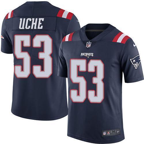 Nike New England Patriots #53 Josh Uche Navy Blue Stitched NFL Limited Rush Jersey