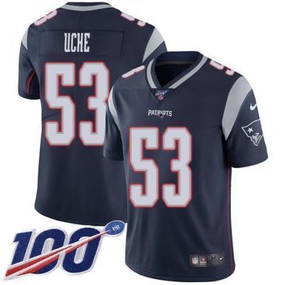 Nike New England Patriots #53 Josh Uche Navy Blue Team Color Stitched NFL 100th Season Vapor Untouchable Limited Jersey