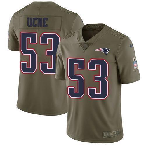 Nike New England Patriots #53 Josh Uche Olive Stitched NFL Limited 2017 Salute To Service Jersey